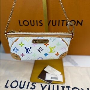 PRICE FIRM Louis Vuitton White Multicolor Monogram Pochette Milla Mirakami MM